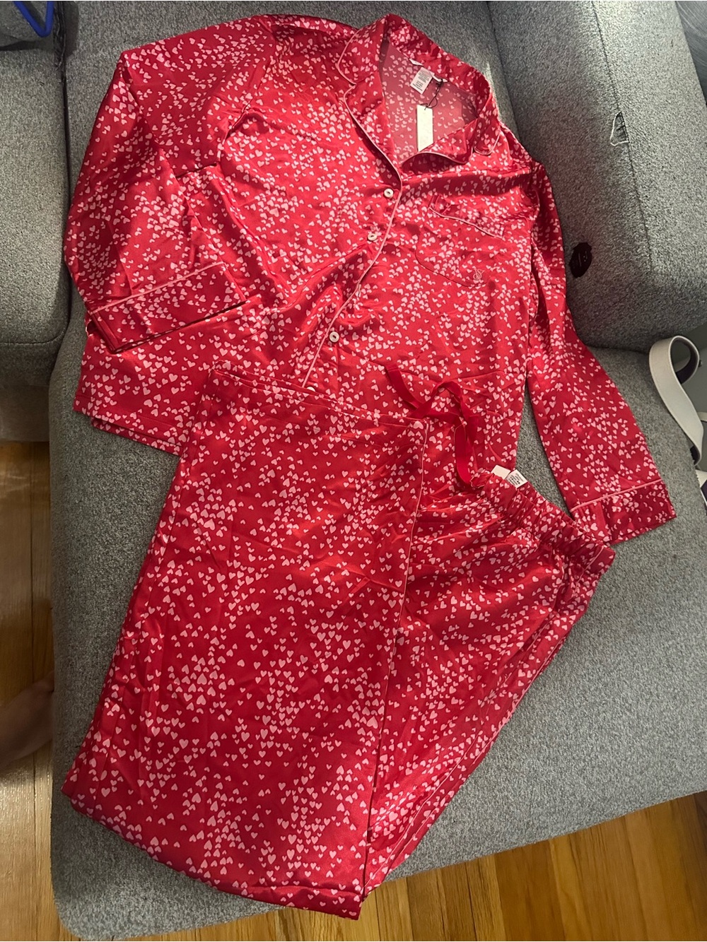 NWT Victoria’s Secret Satin Heart Pajama Set Pink Small Regular